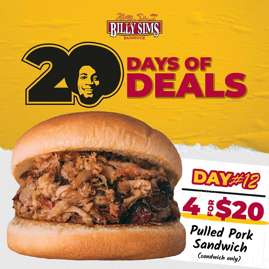 4 for $20 Pulled Pork Sandwich only